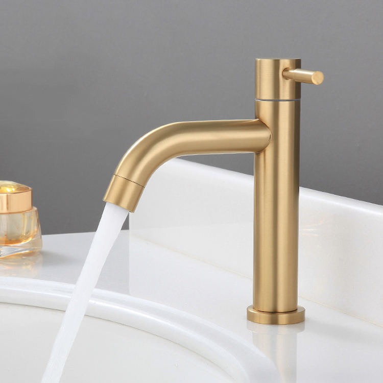 Grifo para lavabo de baño de oro cepillado en frío único de acero inoxidable SUS 304