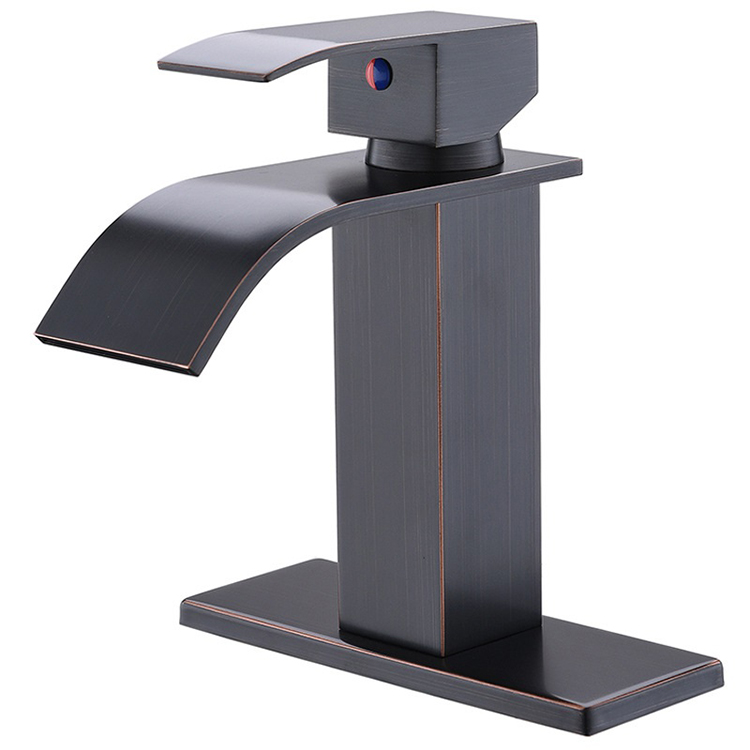 Mezclador de agua fría y caliente negro mate, grifo de lavabo en cascada para baño, acero inoxidable