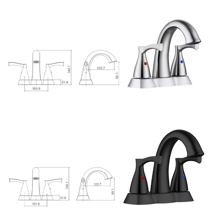 Grifo mezclador para lavabo de baño con 2 manijas y juego central de 4 pulgadas