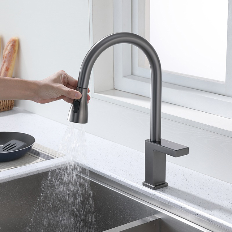Grifos de cocina retráctiles con pantalla digital de temperatura de latón con rociador desplegable