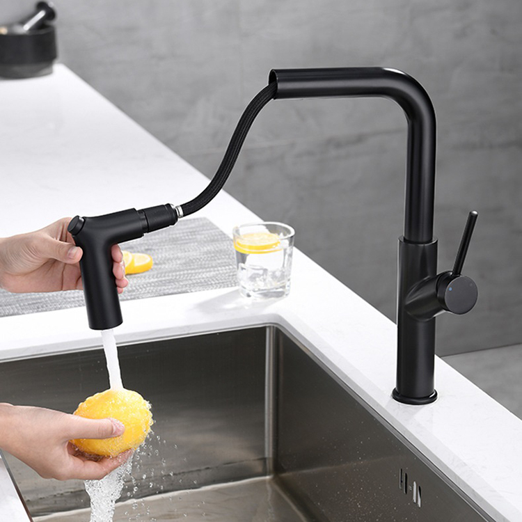 Grifo extraíble para fregadero de cocina, color negro, 2 modos