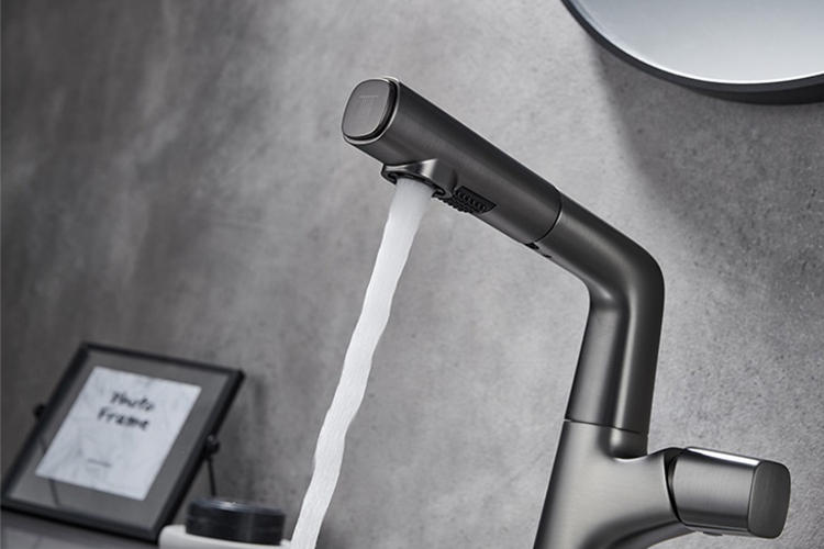 Grifo monomando para lavabo de baño, grifo mezclador de tocador con rociador extraíble