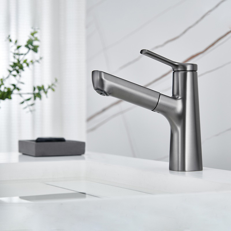 Grifo de lavabo extraíble montado en cubierta, grifo de baño con rociador