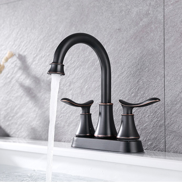 Grifo de baño con función de agua fría y caliente de acero inoxidable de fábrica Kaiping, grifo de lavabo central de 4 pulgadas, 2 manijas