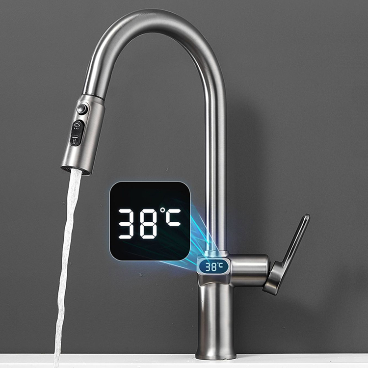 Grifo giratorio moderno de 360 ​​grados para fregadero de cocina, grifo extraíble con pantalla Digital de temperatura