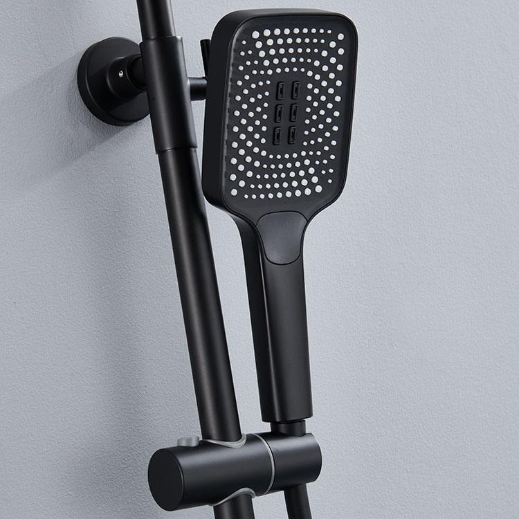 Juego de sistema de ducha termostático con llave de piano para baño expuesto montado en la pared con función de 4 vías