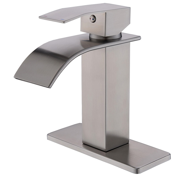 Mezclador de agua fría y caliente negro mate, grifo de lavabo en cascada para baño, acero inoxidable