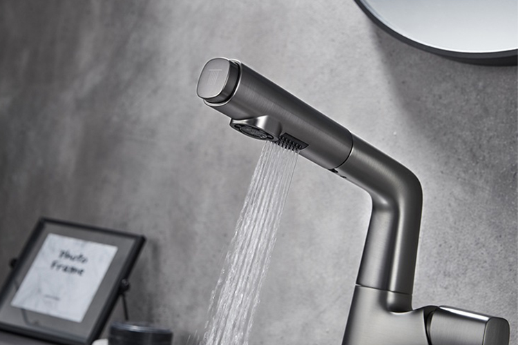 Grifo monomando para lavabo de baño, grifo mezclador de tocador con rociador extraíble
