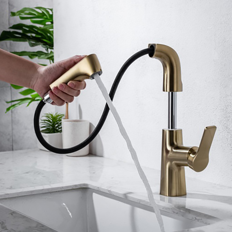 Grifo monomando para lavabo extraíble con un solo orificio, color negro