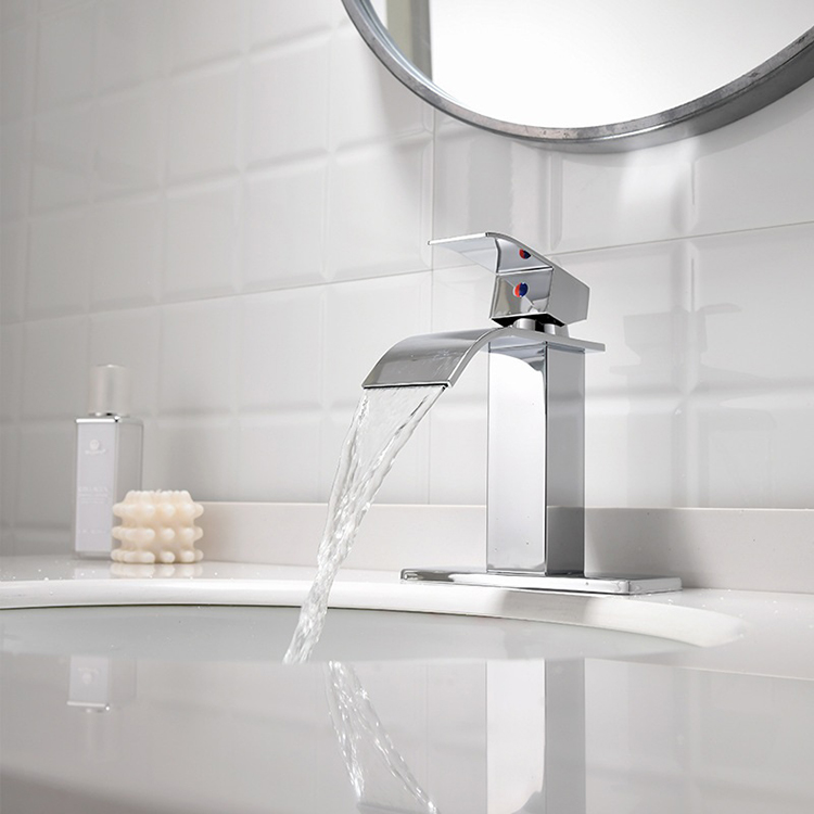 Mezclador de agua fría y caliente negro mate, grifo de lavabo en cascada para baño, acero inoxidable