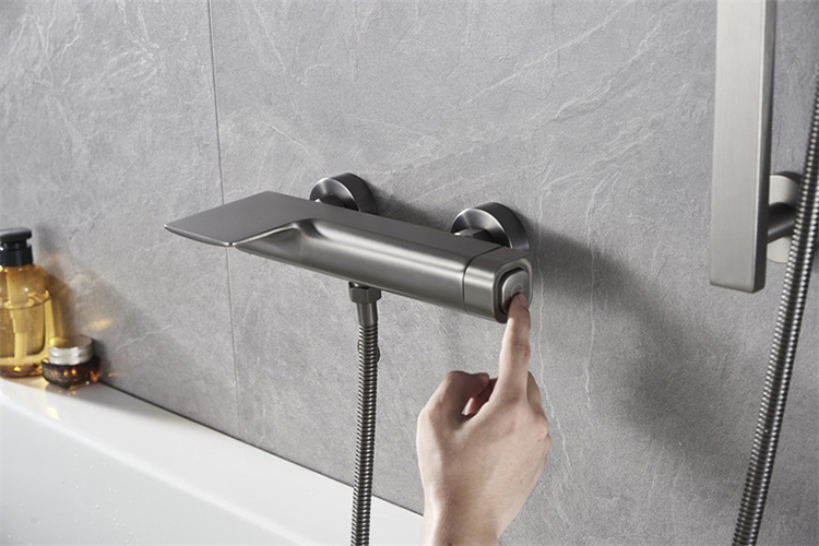 Grifo termostático de latón para ducha y bañera, monomando, color negro, con barra deslizante