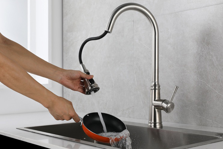 Mezclador de agua de cocina retráctil, grifo de cocina abatible de acero inoxidable 304