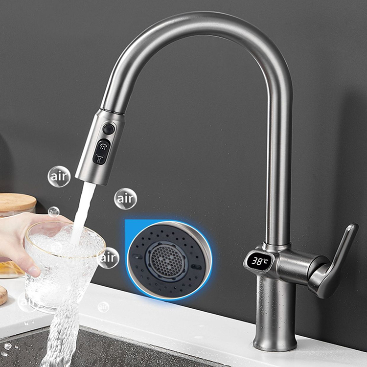 Grifo giratorio moderno de 360 ​​grados para fregadero de cocina, grifo extraíble con pantalla Digital de temperatura
