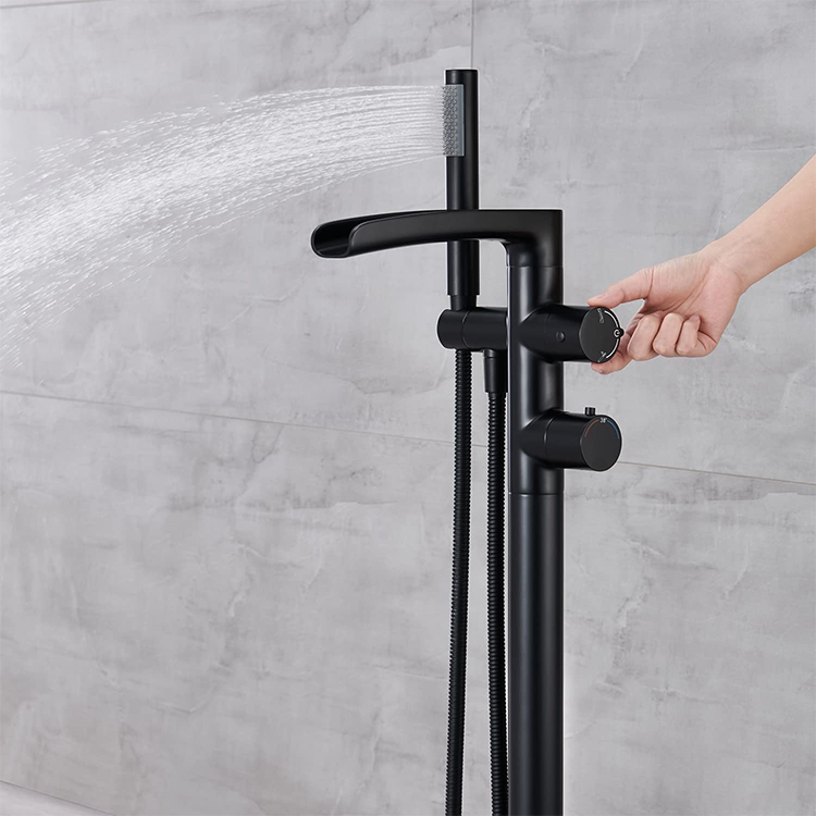 Grifo mezclador para bañera de baño con montaje en suelo, grifo mezclador para bañera en cascada Fresstanding