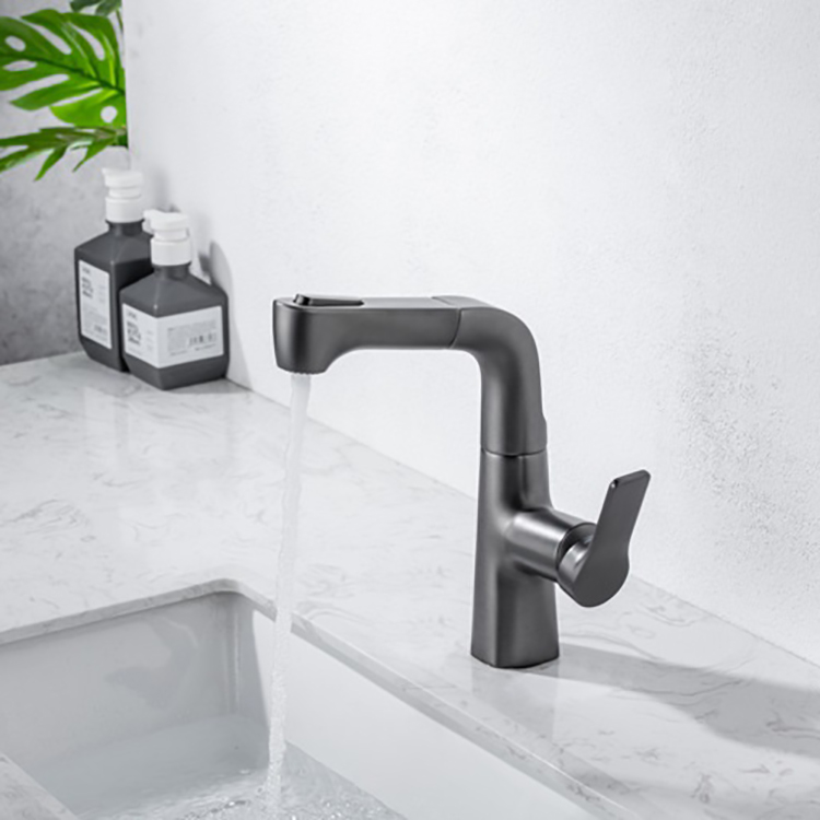 Grifo monomando para lavabo extraíble con un solo orificio, color negro