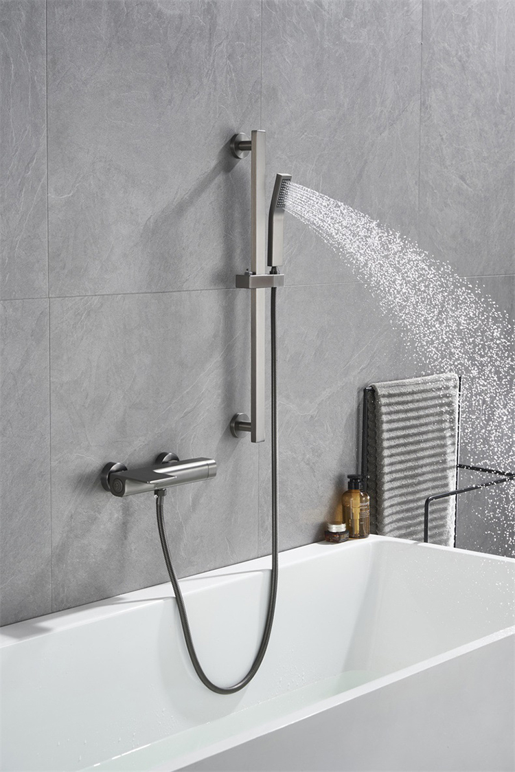 Grifo termostático de latón para ducha y bañera, monomando, color negro, con barra deslizante