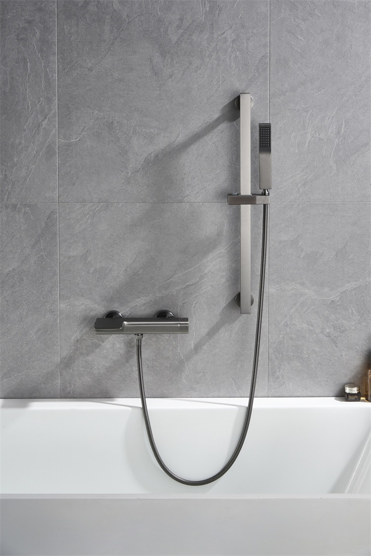 Grifo termostático de latón para ducha y bañera, monomando, color negro, con barra deslizante