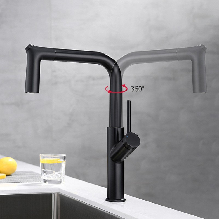 Grifo extraíble para fregadero de cocina, color negro, 2 modos