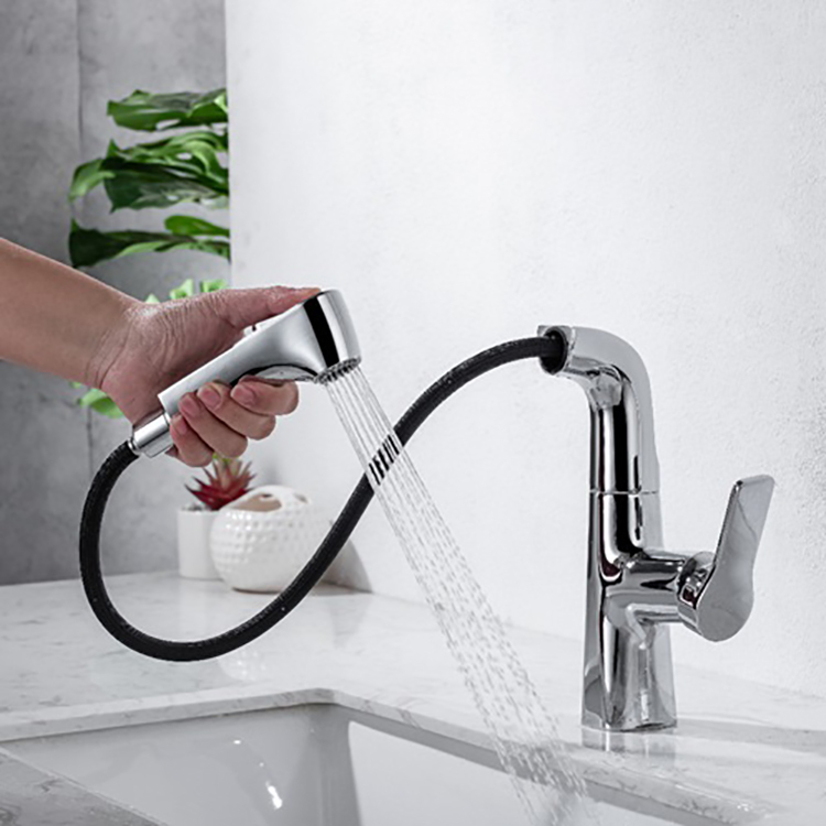 Grifo monomando para lavabo extraíble con un solo orificio, color negro
