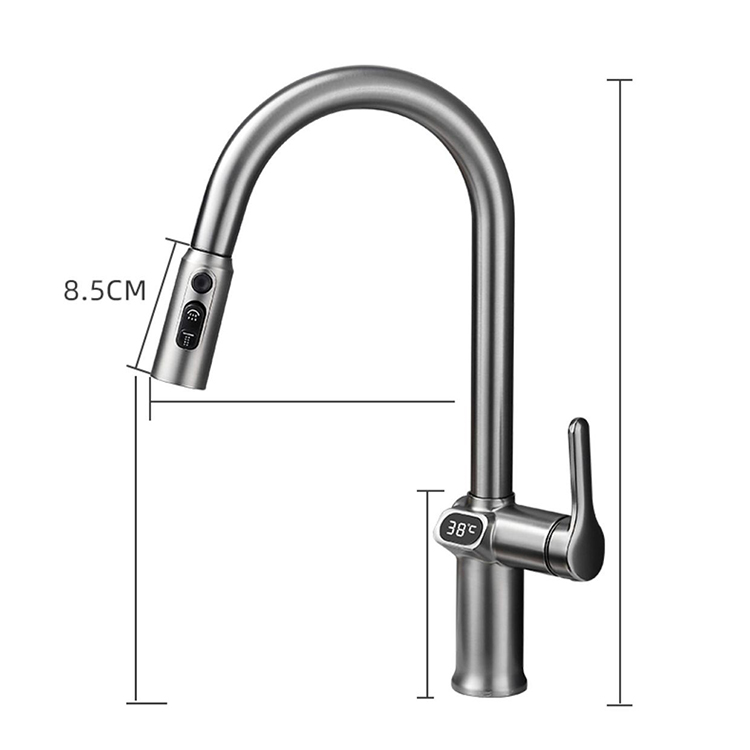 Grifo giratorio moderno de 360 ​​grados para fregadero de cocina, grifo extraíble con pantalla Digital de temperatura